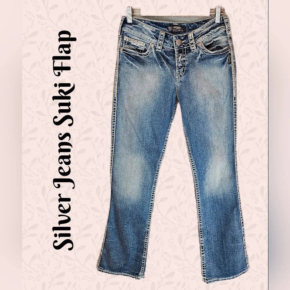 Silver Jeans Womens Sz 28x31 Suki Flap Pocket Stitching Silver Button Med Wash